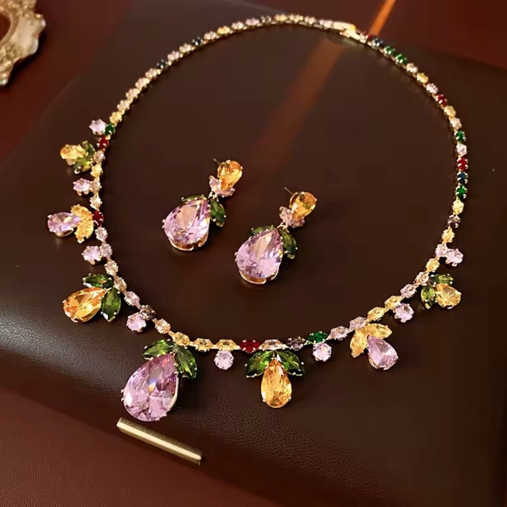 Elegant Multicolor Gemstone Necklace and Earring Set